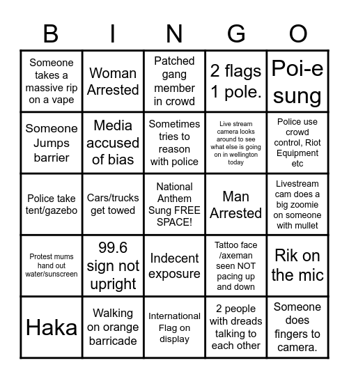 Mandate Protest Bingo Card