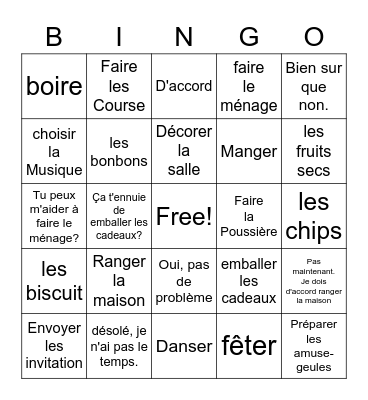On Fait la fête Bingo Card