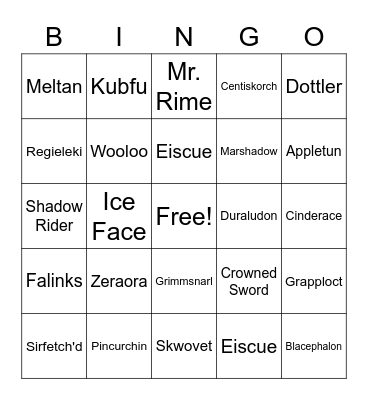Pokemon 2022 Bingo Card