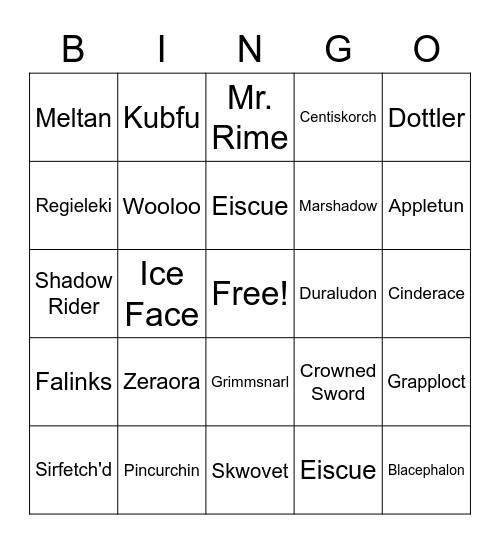 Pokemon 2022 Bingo Card