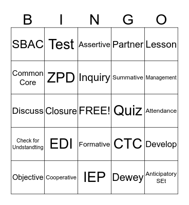 Test Bingo Card