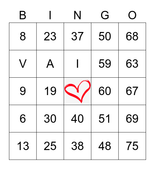 Valentine's Bingo Card