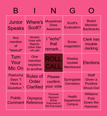 Board BINGO - February 10, 2022 Bingo Card