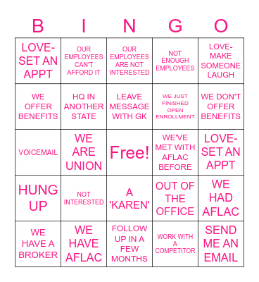 Not Feelin' The Love Bingo Card