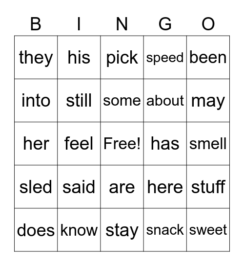 site word bingo Card