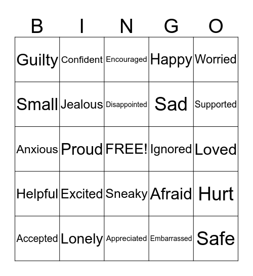 Emotions Bingo Card