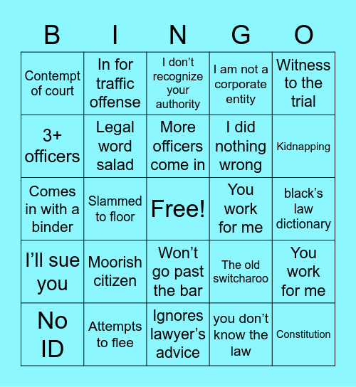 Sov Cit Get Hit Bingo Card