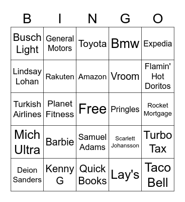 Superbowl LVI Bingo Card