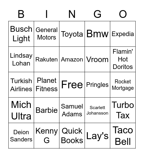 Superbowl LVI Bingo Card