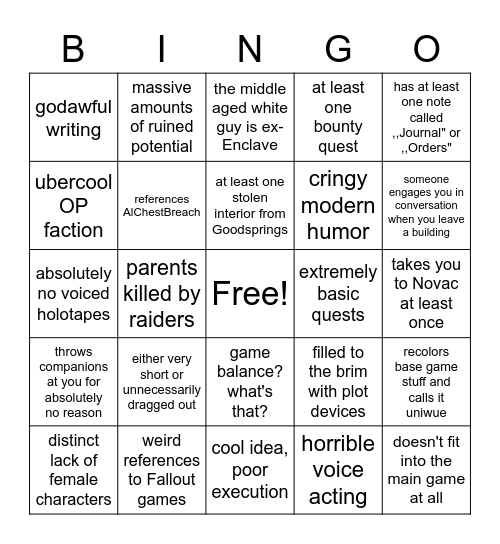 NV QUEST MOD BINGO Card