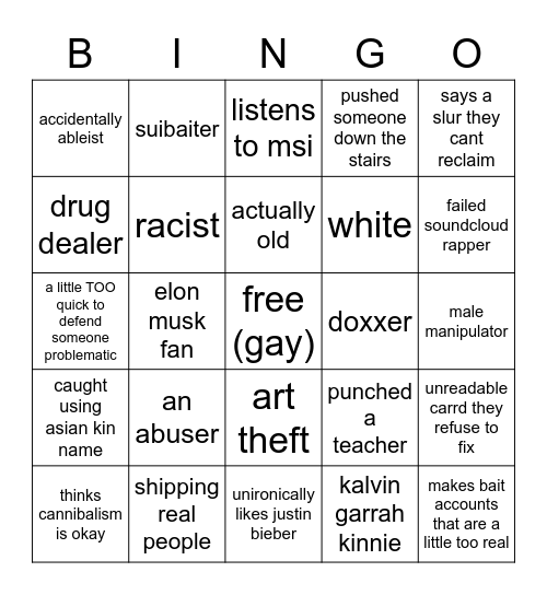 kin town admin being problematic bingo Card