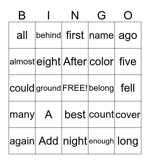 Summer School  Bingo Card