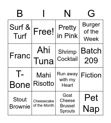 Valentine's Weekend Bingo Card
