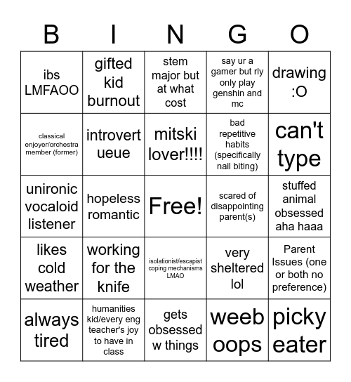 lily kin card Bingo Card
