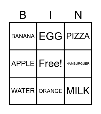 FOOD Bingo Card