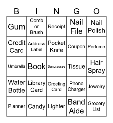 Purse Bingo Card