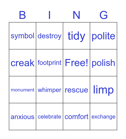 11 Vocabulary Bingo Card