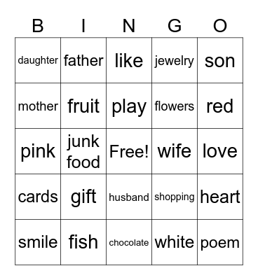 Valentines Bingo Card