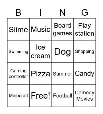 Things we Enjoy! Bingo Card