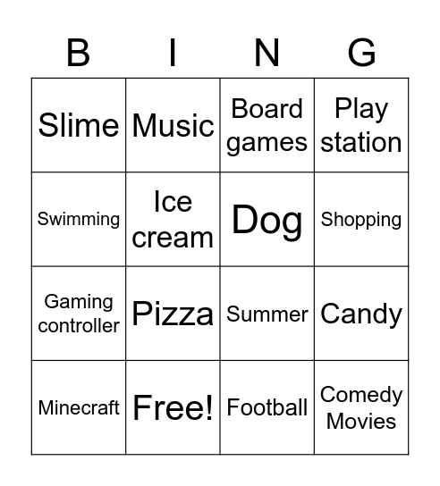 Things we Enjoy! Bingo Card