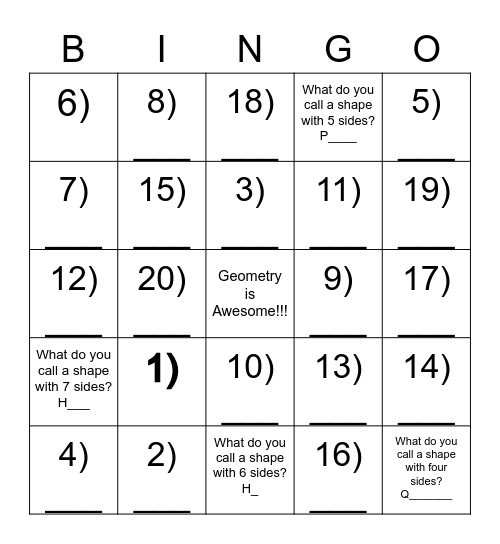 Task Cards Bingo Card