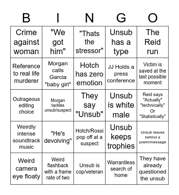 Criminal Minds bingo Card