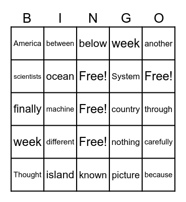 Sight Words Bingo Card