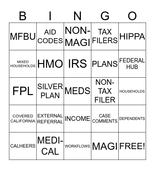 ACA Bingo Card