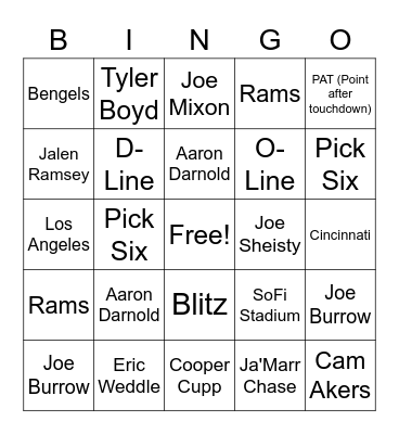 Super Bowl LVI Bingo Card