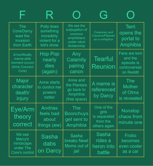 AMPHIBIA 3B Episode 10 Bingo Card