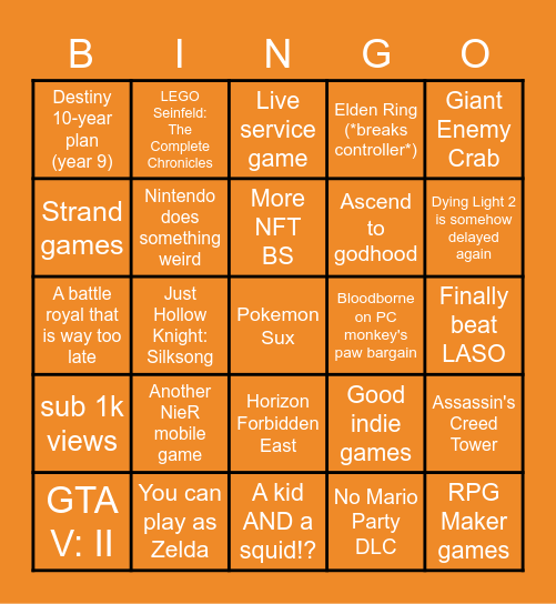 2022 Bingo Card