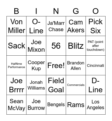 Super Bowl LVI Bingo Card