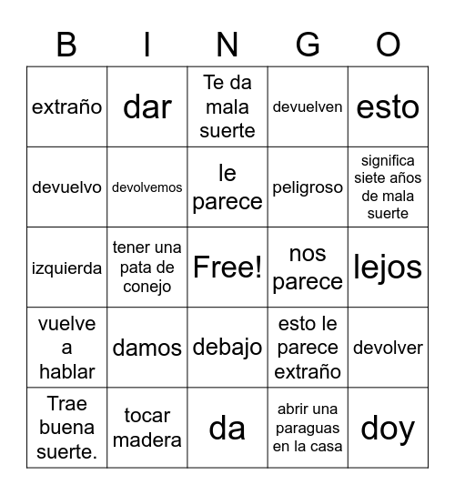 Somos 1, Unit 18 Bingo Card