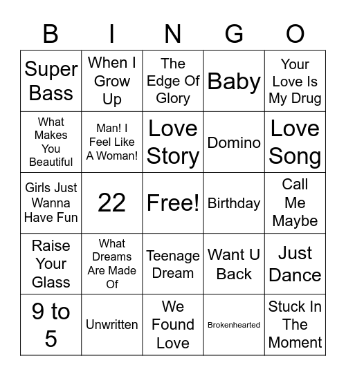 Singo for the Gals Bingo Card