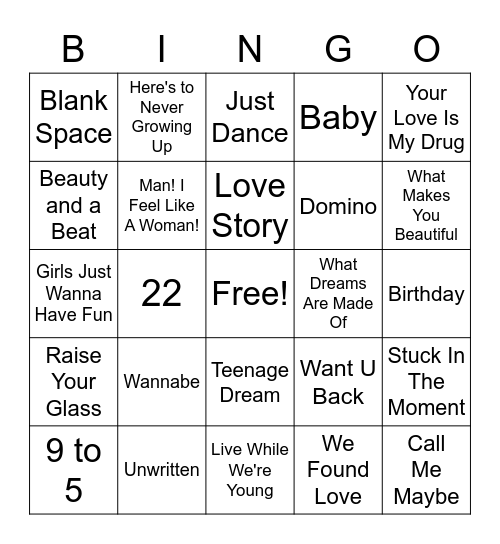 Singo for the Gals Bingo Card