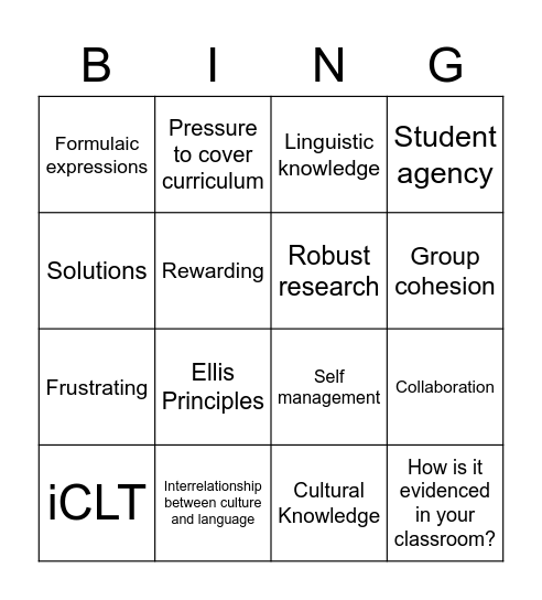 GROW 1 Multilevel Teaching Bingo Card