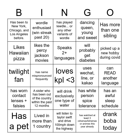 Bingo 1 Bingo Card