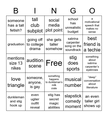 Tall Girl 2 Bingo Card