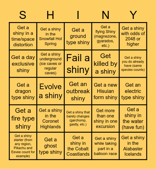 Legends Arceus Shiny Hunting Bingo Card