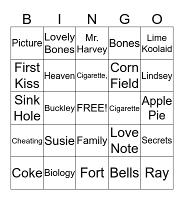 The Lovely Bones Bingo Card