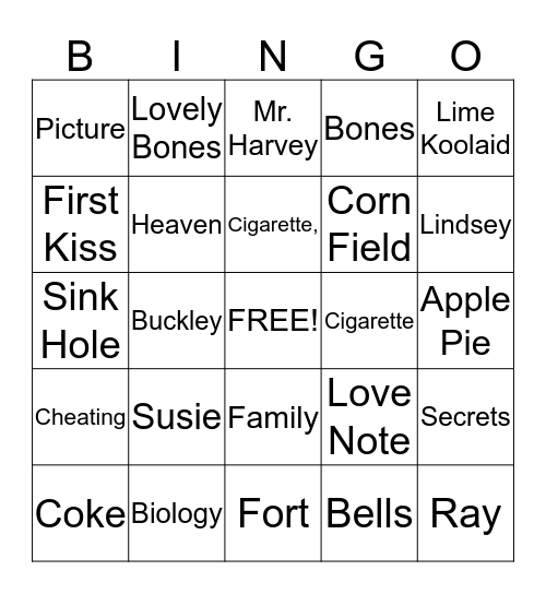 The Lovely Bones Bingo Card