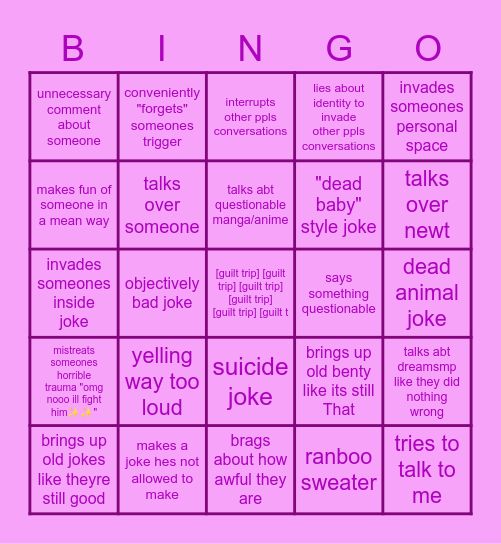 felix Bingo Card