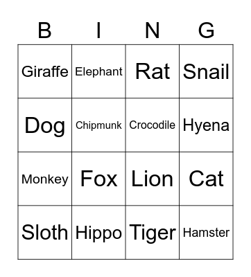 Animal Bingo! Bingo Card