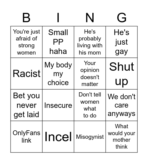 Offended Feminist Bingo Card