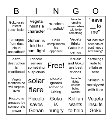 DBZ Marathon Bingo Card