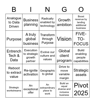 STRATEGY BINGO Card