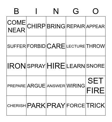 VERBS Bingo Card