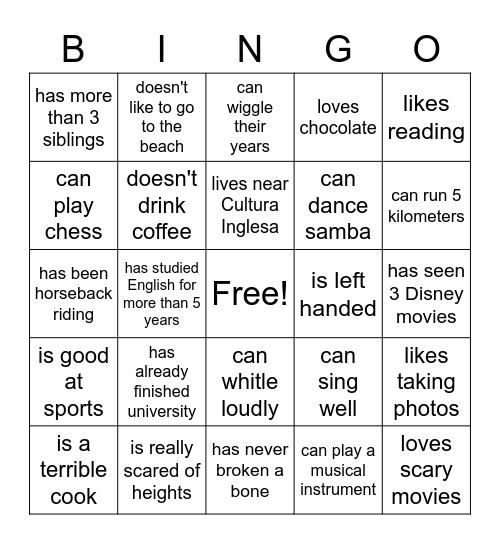 Untitled Bingo Card