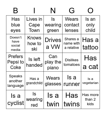 Get to know you BINGO Card