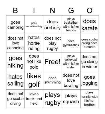 Sports (Find Someone)..WHO Bingo Card